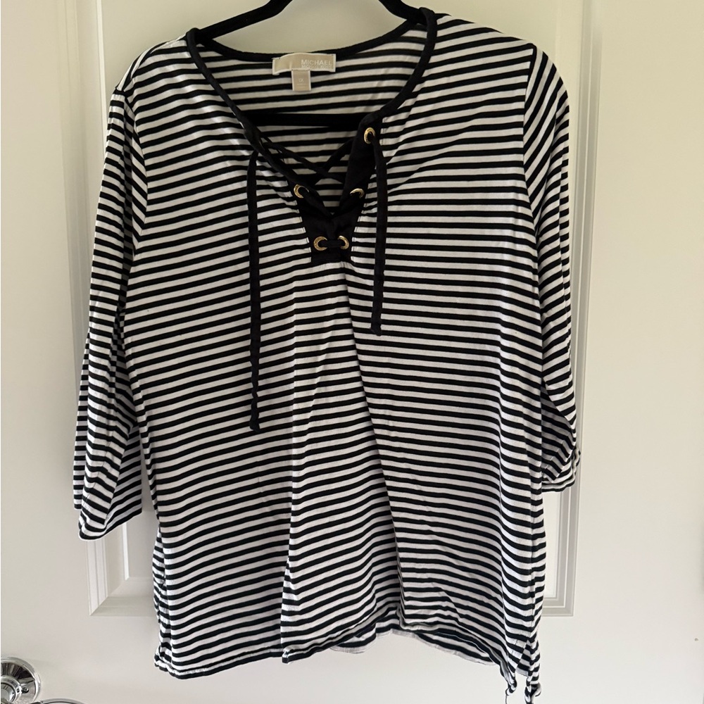Michael Kors Black and White Striped Top